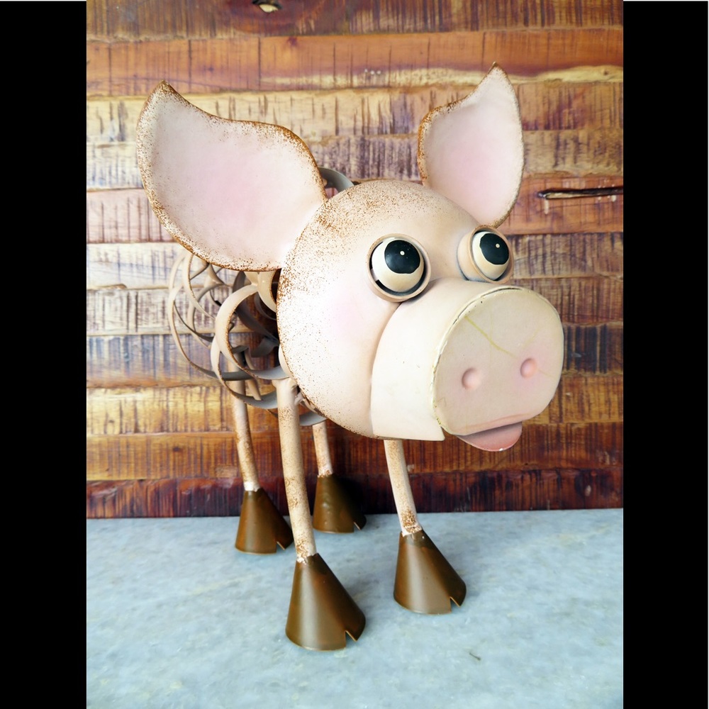 decorative antique rustic pink metal pig piglet - Picture 2 of 8